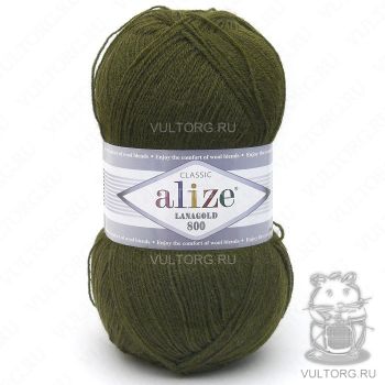 Пряжа Alize Lanagold 800, цвет № 214 (Оливковый зелёный)