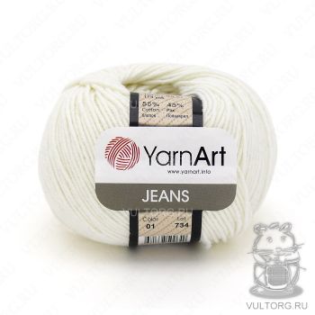 Пряжа YarnArt Jeans, цвет № 01 (Белый)