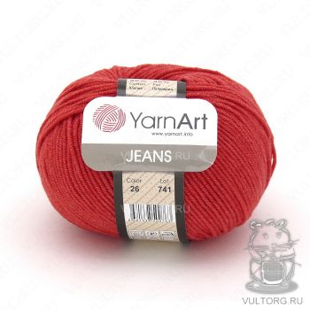 Пряжа YarnArt Jeans, цвет № 26 (Красный)