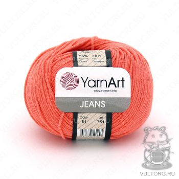 Пряжа YarnArt Jeans, цвет № 61 (Коралловый)